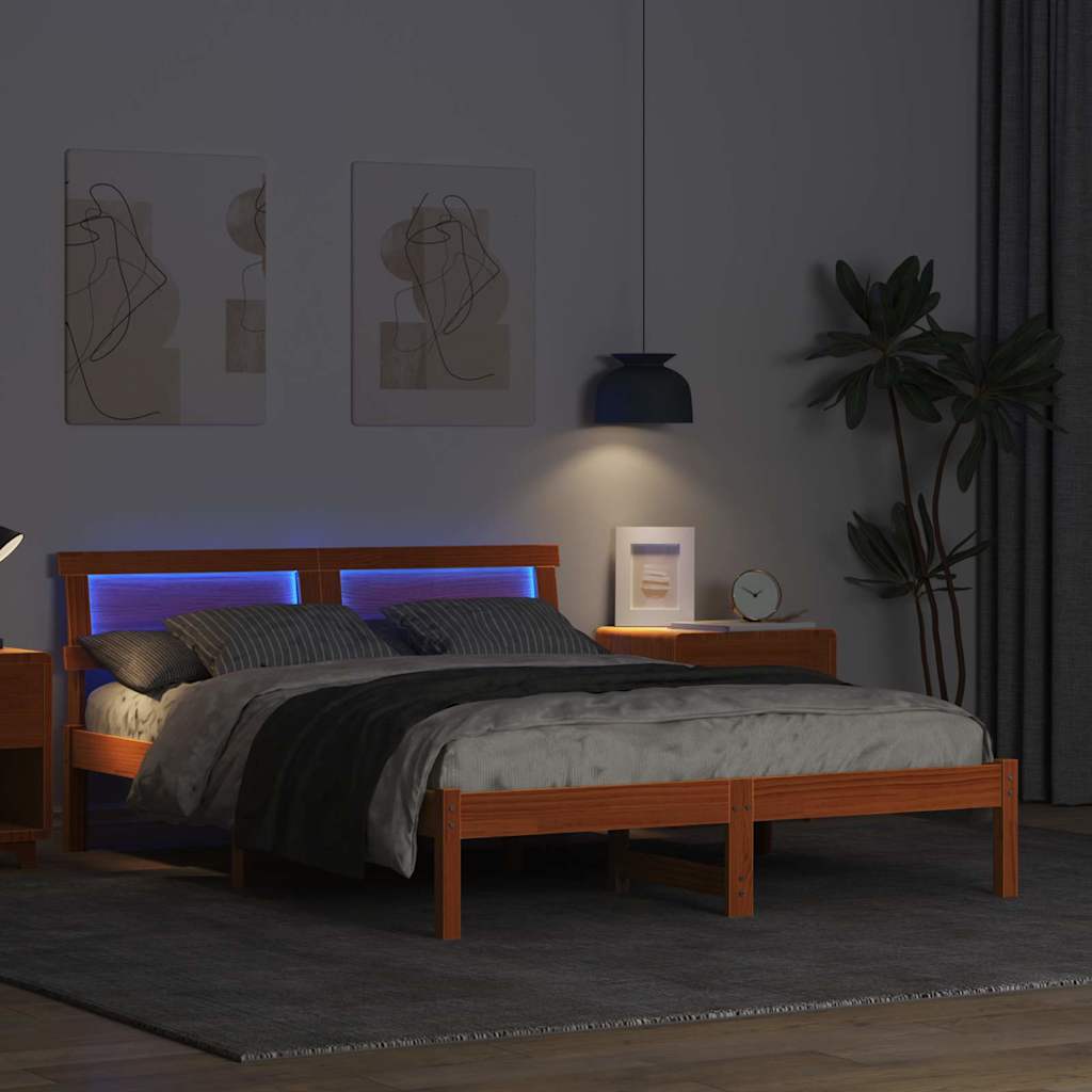 Sengestel med hovedgærde Voks brun 135 x 190 cm Massiv fyrretræ