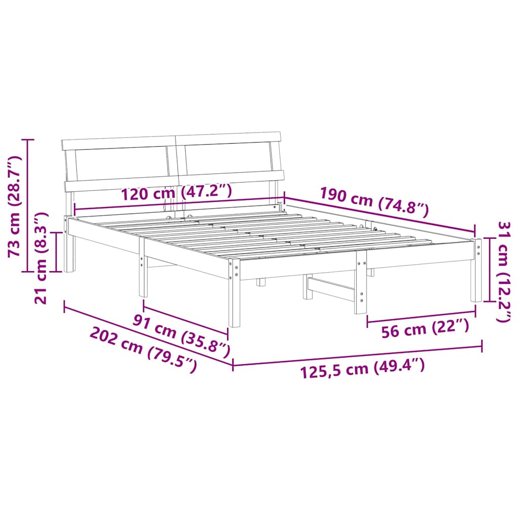 Sengestel med hovedgærde Hvid 120 x 190 cm Massiv fyrretræ