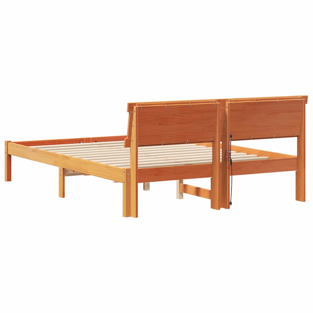 Sengestel med hovedgærde Voks brun 120 x 190 cm Massiv fyrretræ
