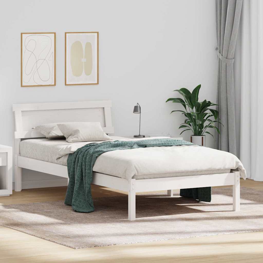 Sengestel med hovedgærde Hvid 100 x 200 cm Massiv fyrretræ
