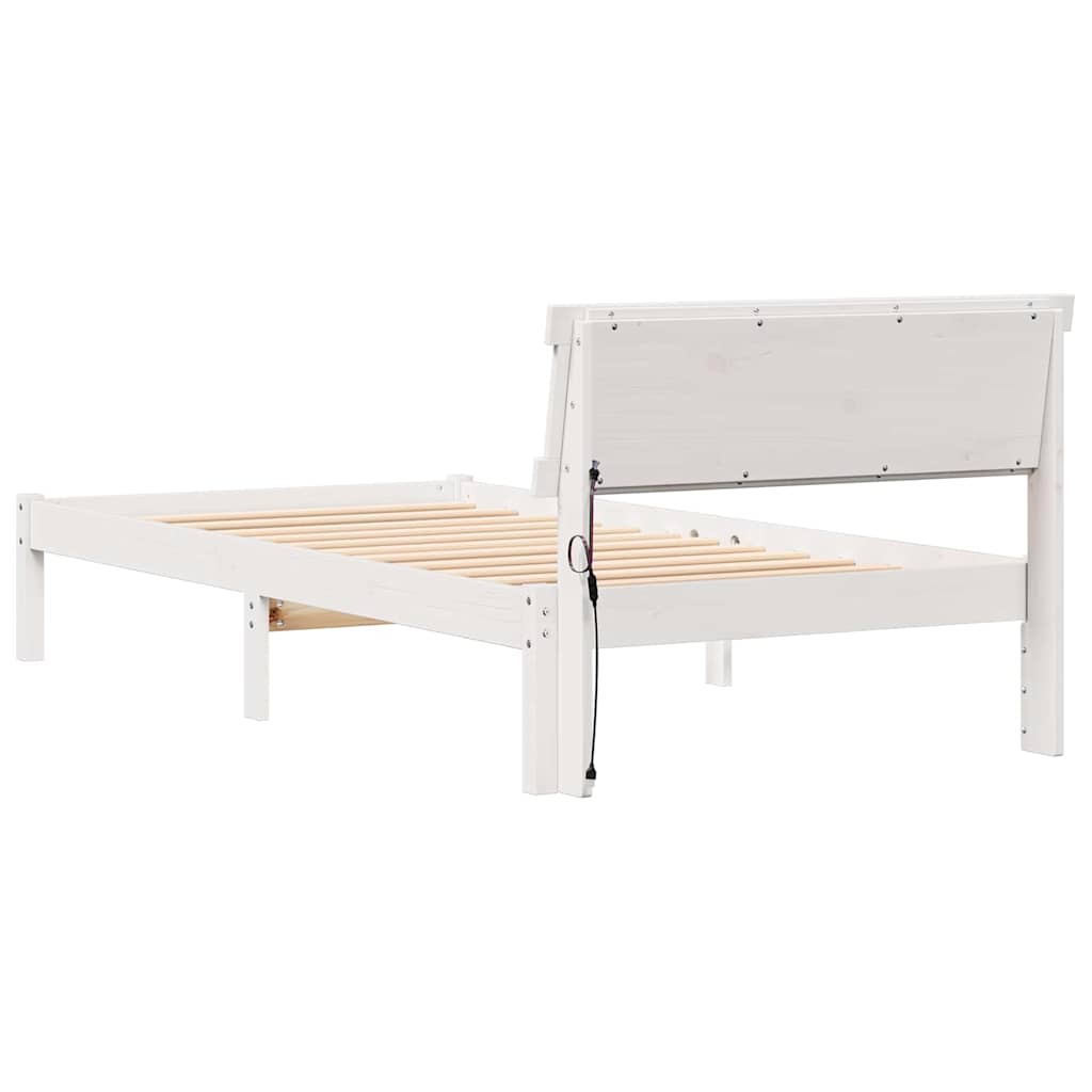 Sengestel med hovedgærde Hvid 100 x 200 cm Massiv fyrretræ
