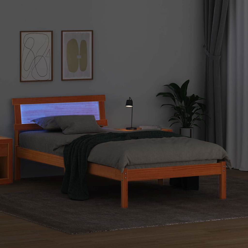 Sengestel med hovedgærde Voks brun 100 x 200 cm Massiv fyrretræ