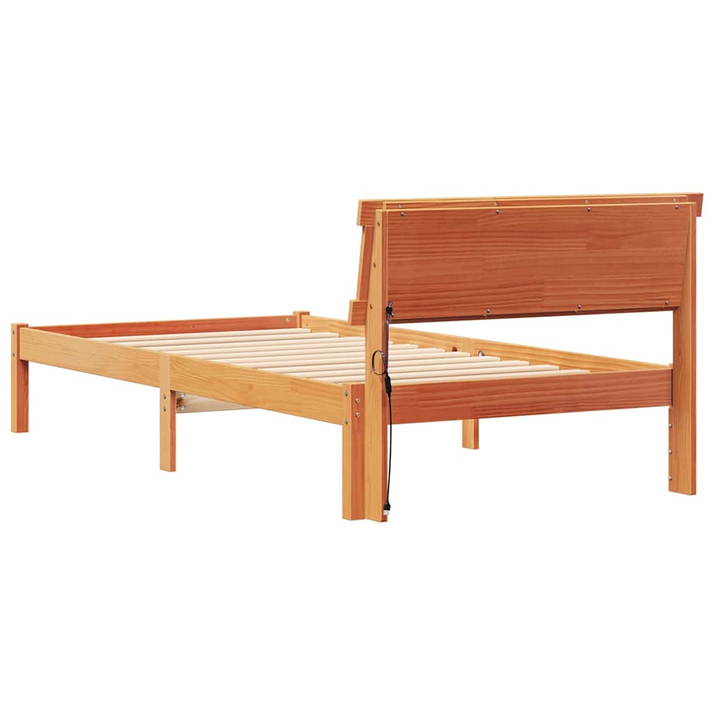 Sengestel med hovedgærde Voks brun 100 x 200 cm Massiv fyrretræ