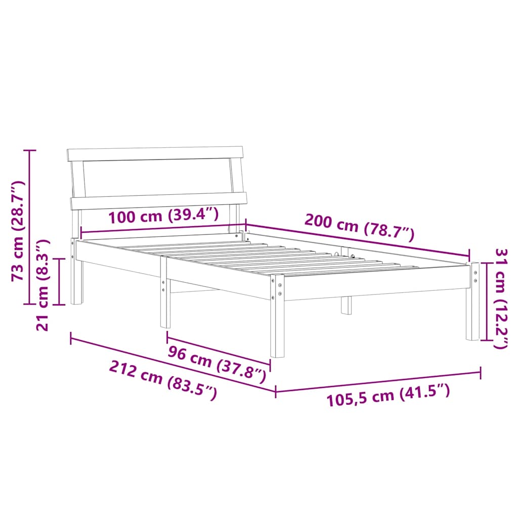 Sengestel med hovedgærde Voks brun 100 x 200 cm Massiv fyrretræ
