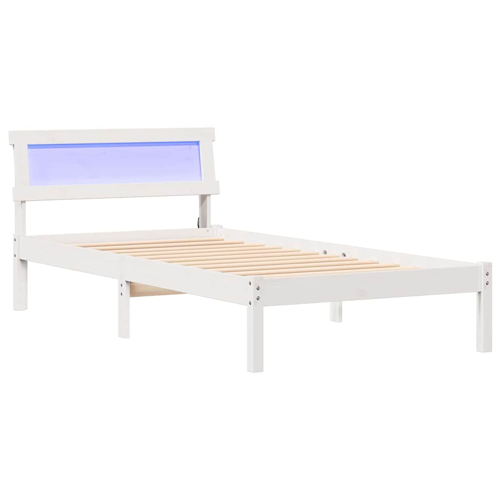 Sengestel med hovedgærde Hvid 90 x 190 cm Massiv fyrretræ