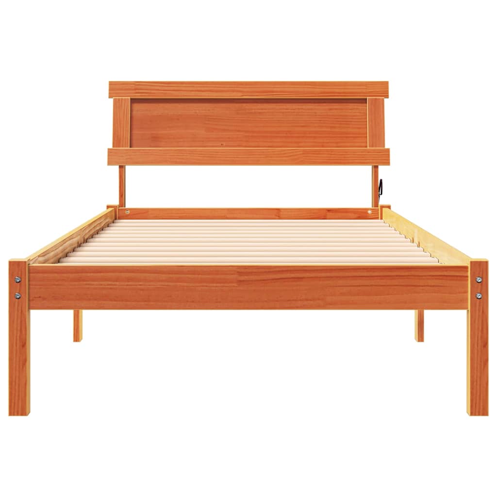 Sengestel med hovedgærde Voks brun 90 x 190 cm Massiv fyrretræ