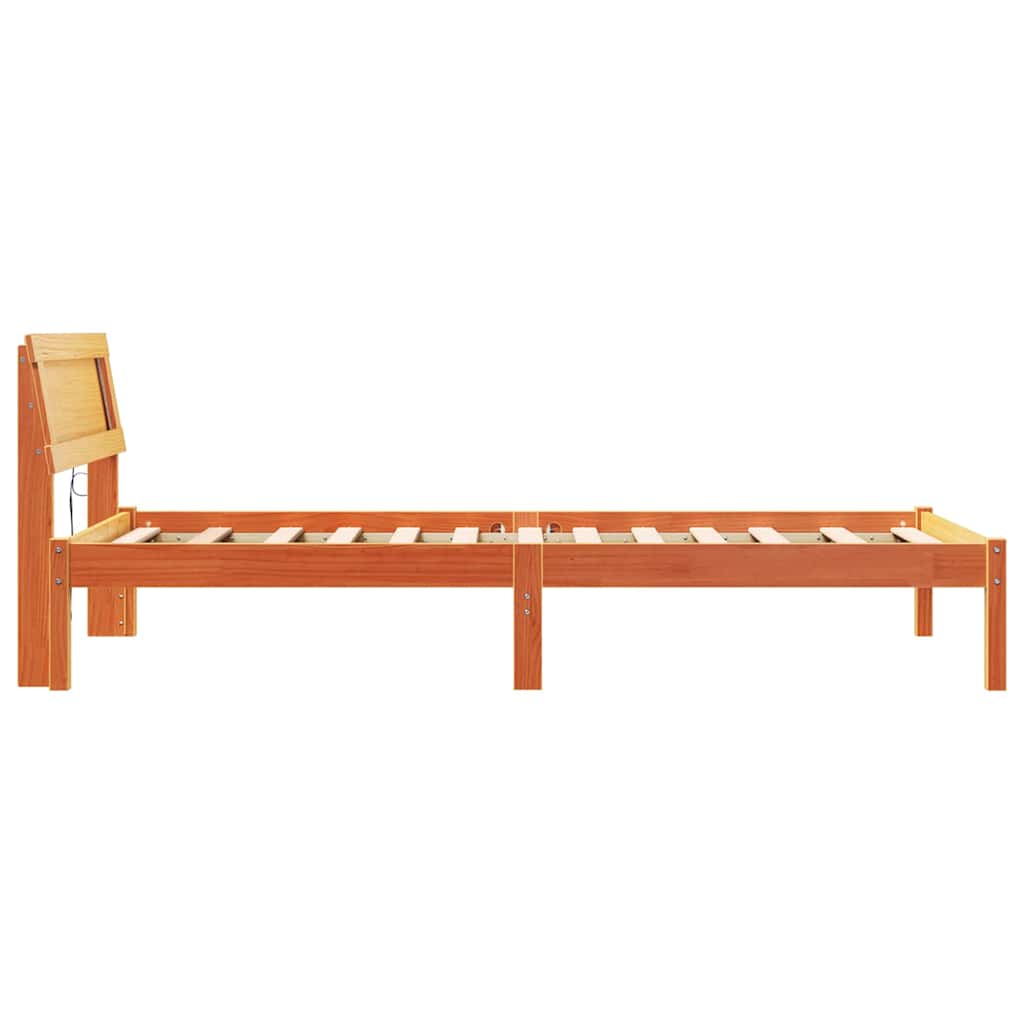 Sengestel med hovedgærde Voks brun 90 x 190 cm Massiv fyrretræ