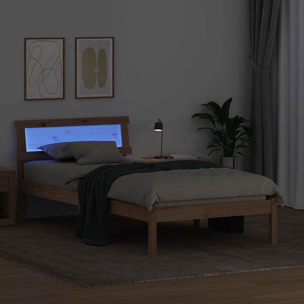 Sengestel med hovedgærde Brun 75 x 190 cm Massiv fyrretræ