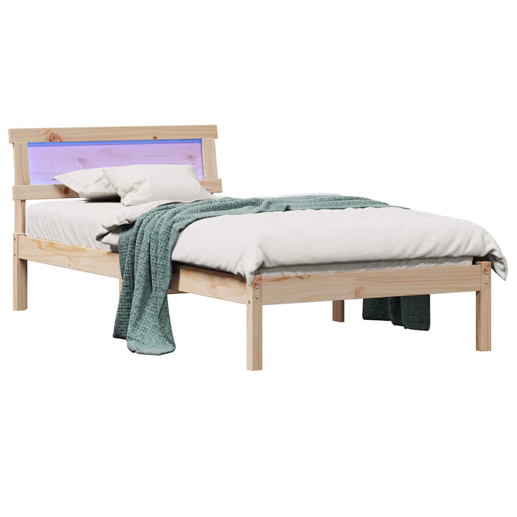 Sengestel med hovedgærde Brun 75 x 190 cm Massiv fyrretræ