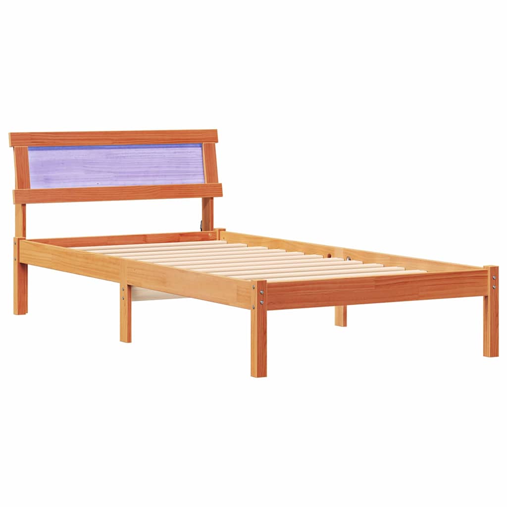 Sengestel med hovedgærde Voks brun 75 x 190 cm Massiv fyrretræ