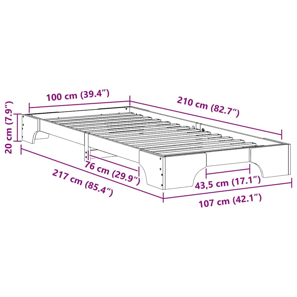 Sengestel Hvid 100 x 210 cm Massiv fyrretræ
