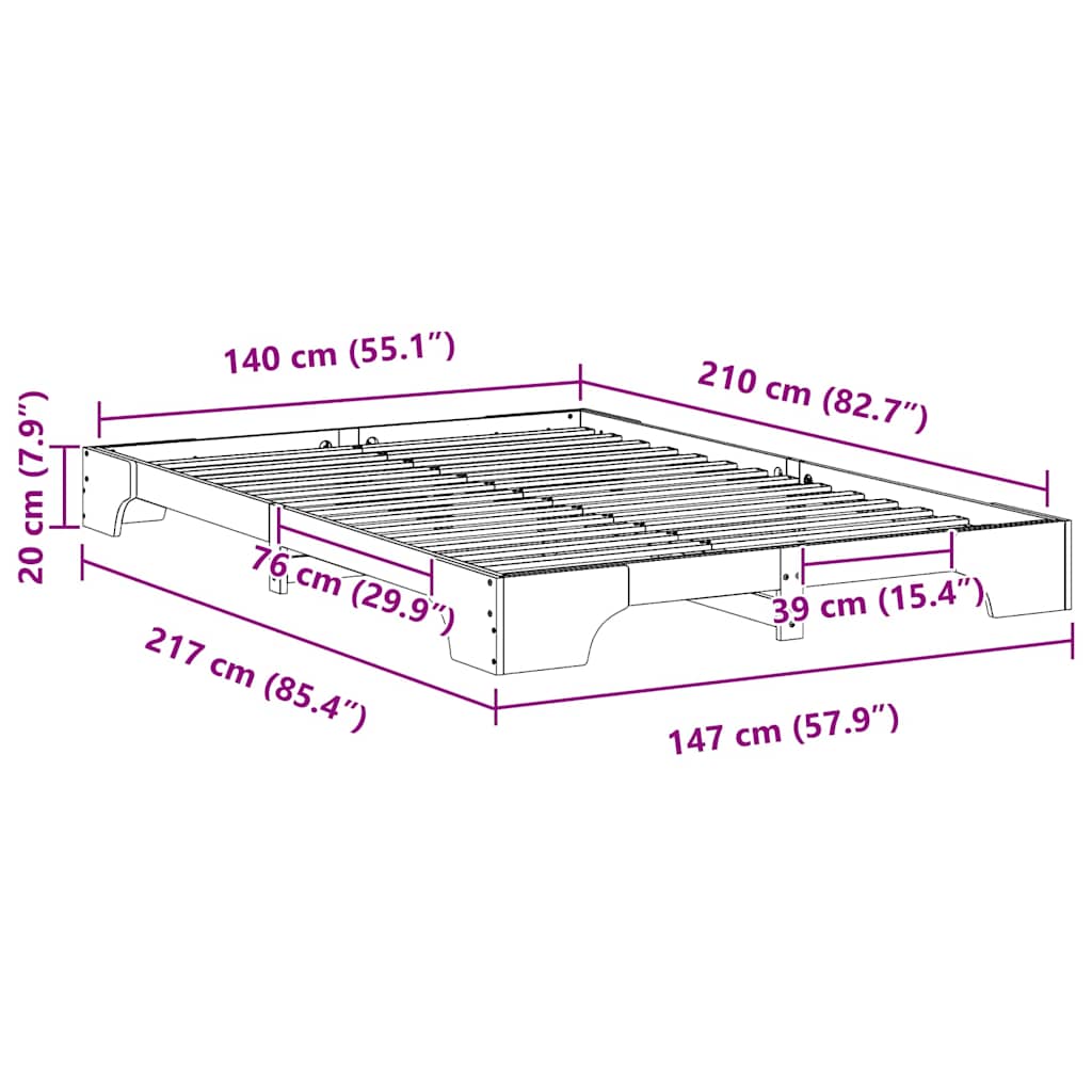 Sengestel Brun 140 x 210 cm Massiv fyrretræ