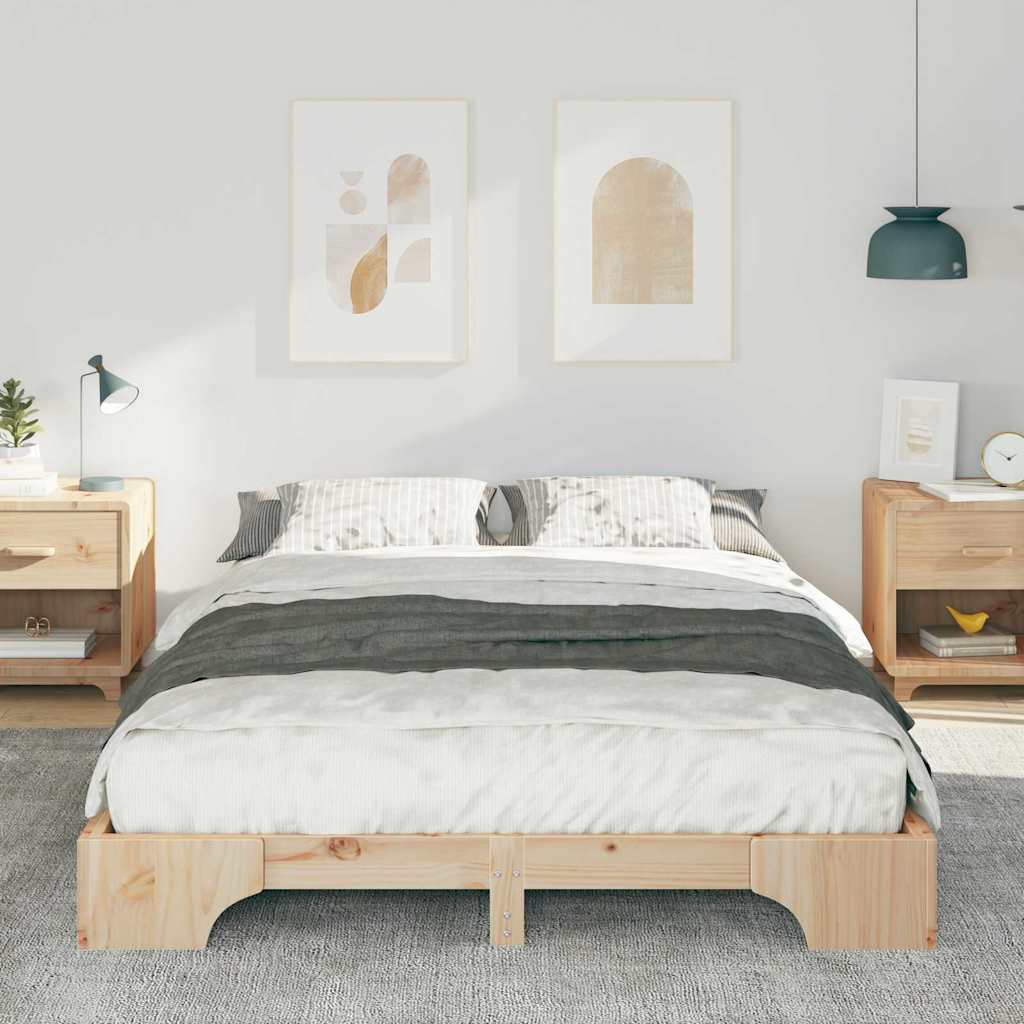 Sengestel Brun 140 x 220 cm Massiv fyrretræ