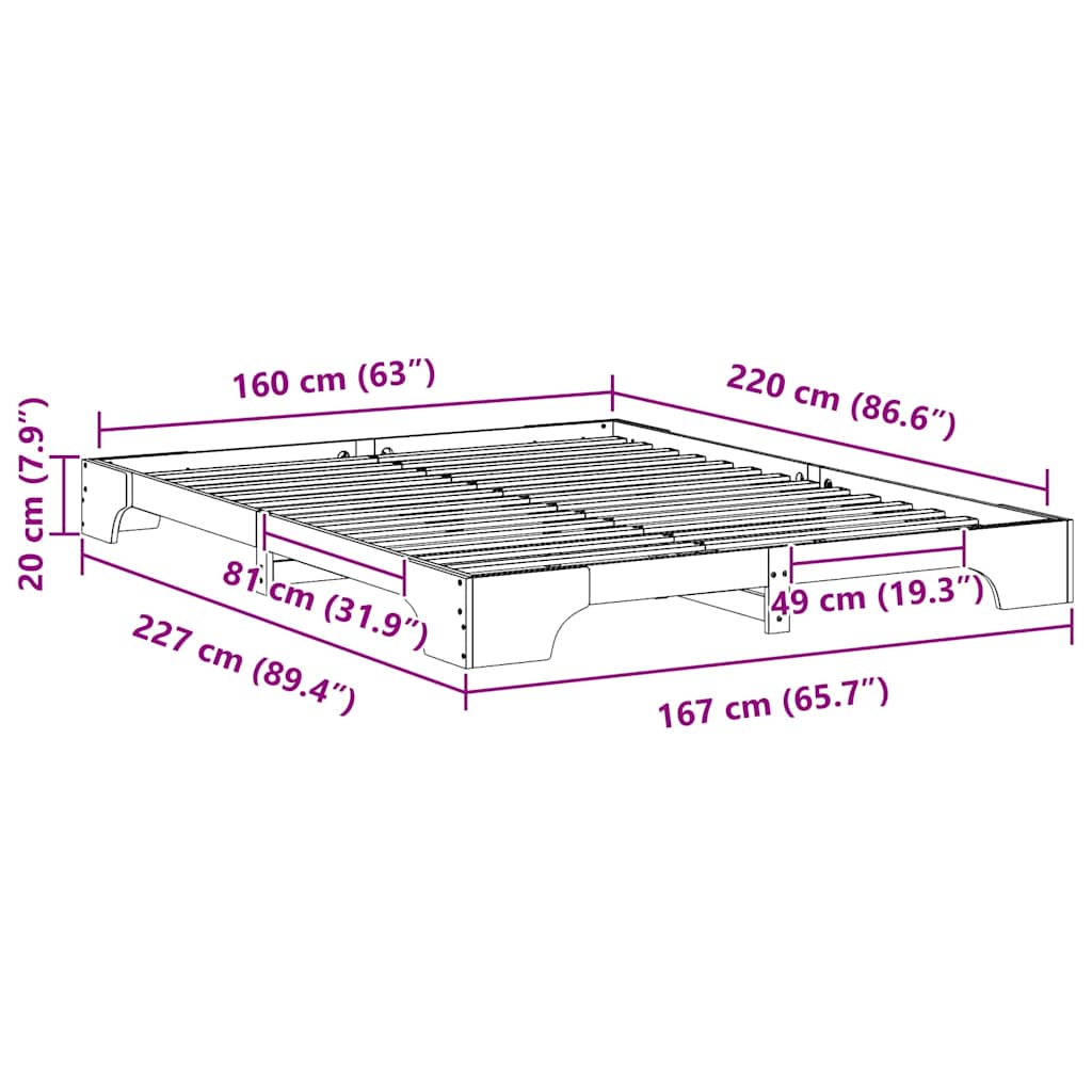 Sengestel Hvid 160 x 220 cm Massiv fyrretræ