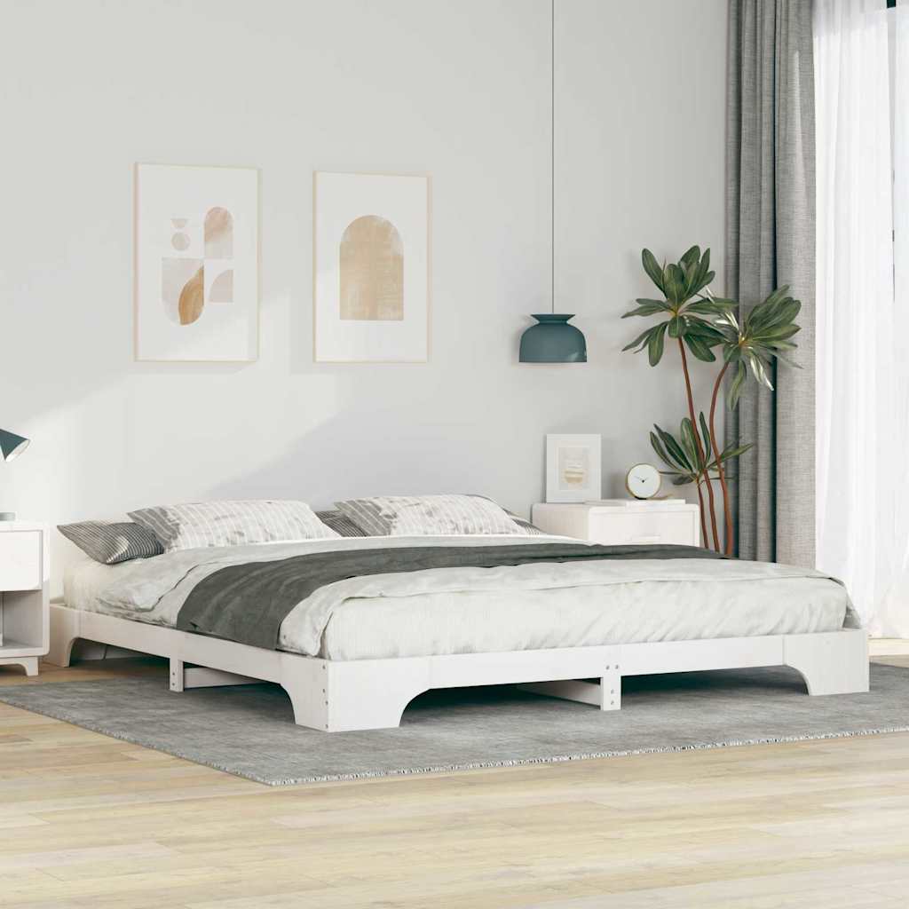 Sengestel Hvid 200 x 220 cm Massiv fyrretræ