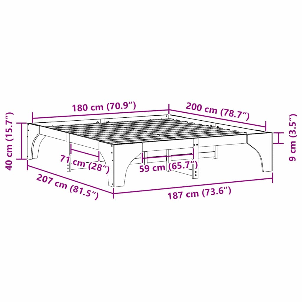 Sengestel Brun 180 x 200 cm Massiv fyrretræ