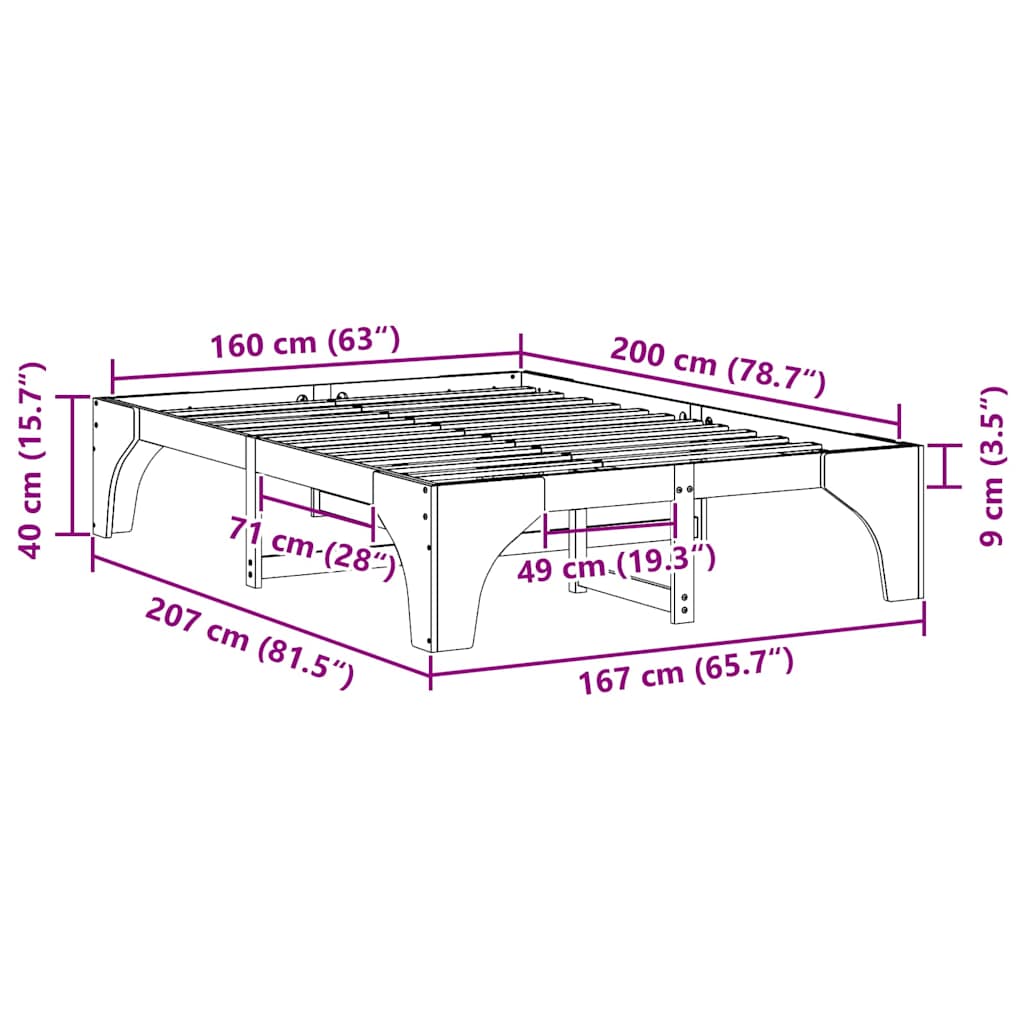 Sengestel Brun 160 x 200 cm Massiv fyrretræ