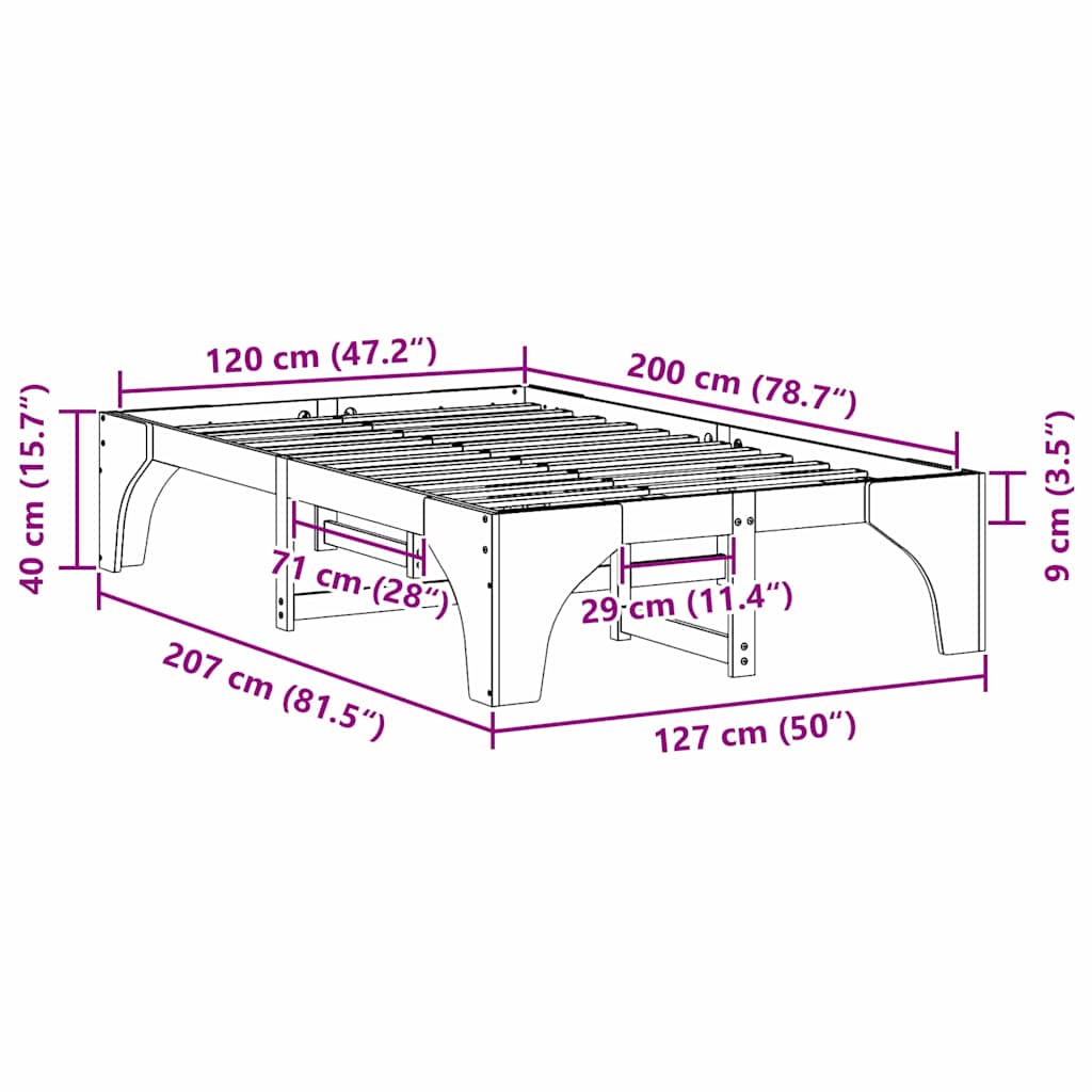 Sengestel Hvid 120 x 200 cm Massiv fyrretræ
