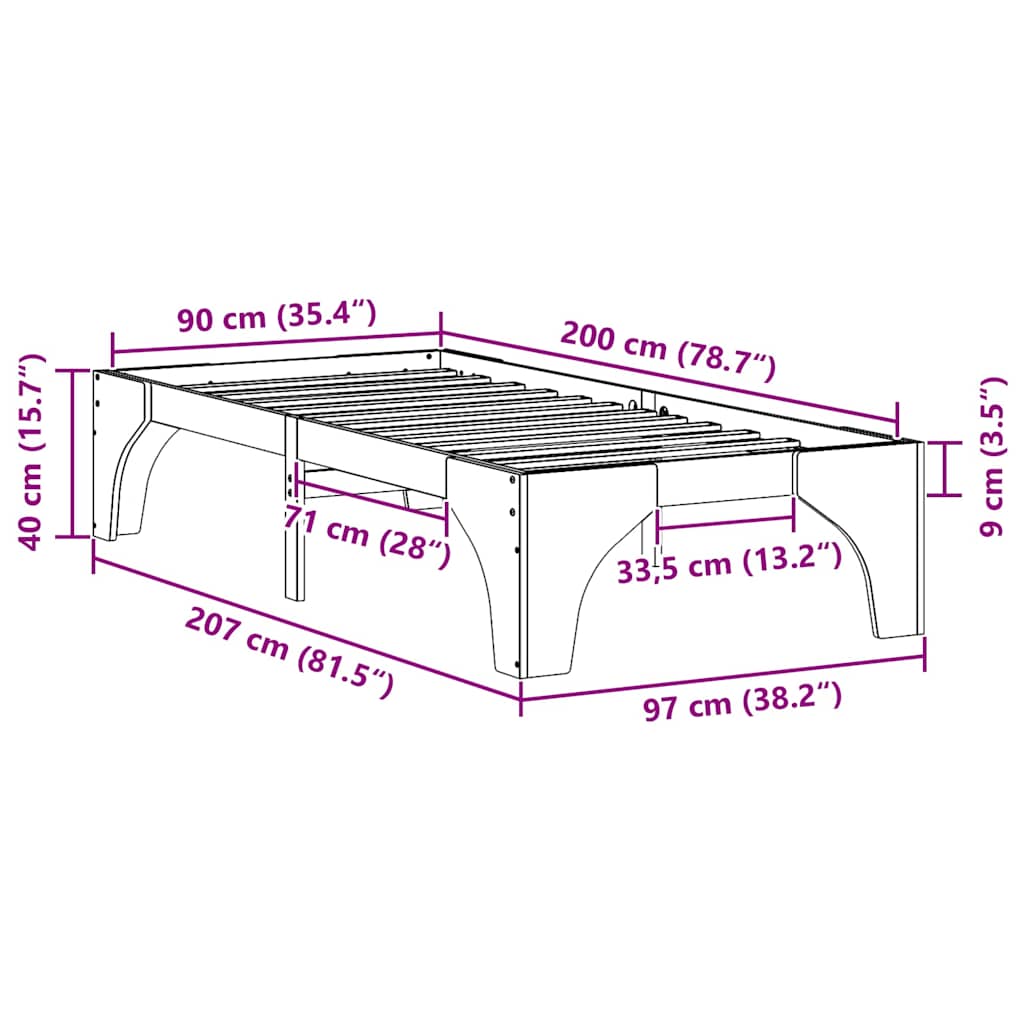Sengestel Brun 90 x 200 cm Massiv fyrretræ