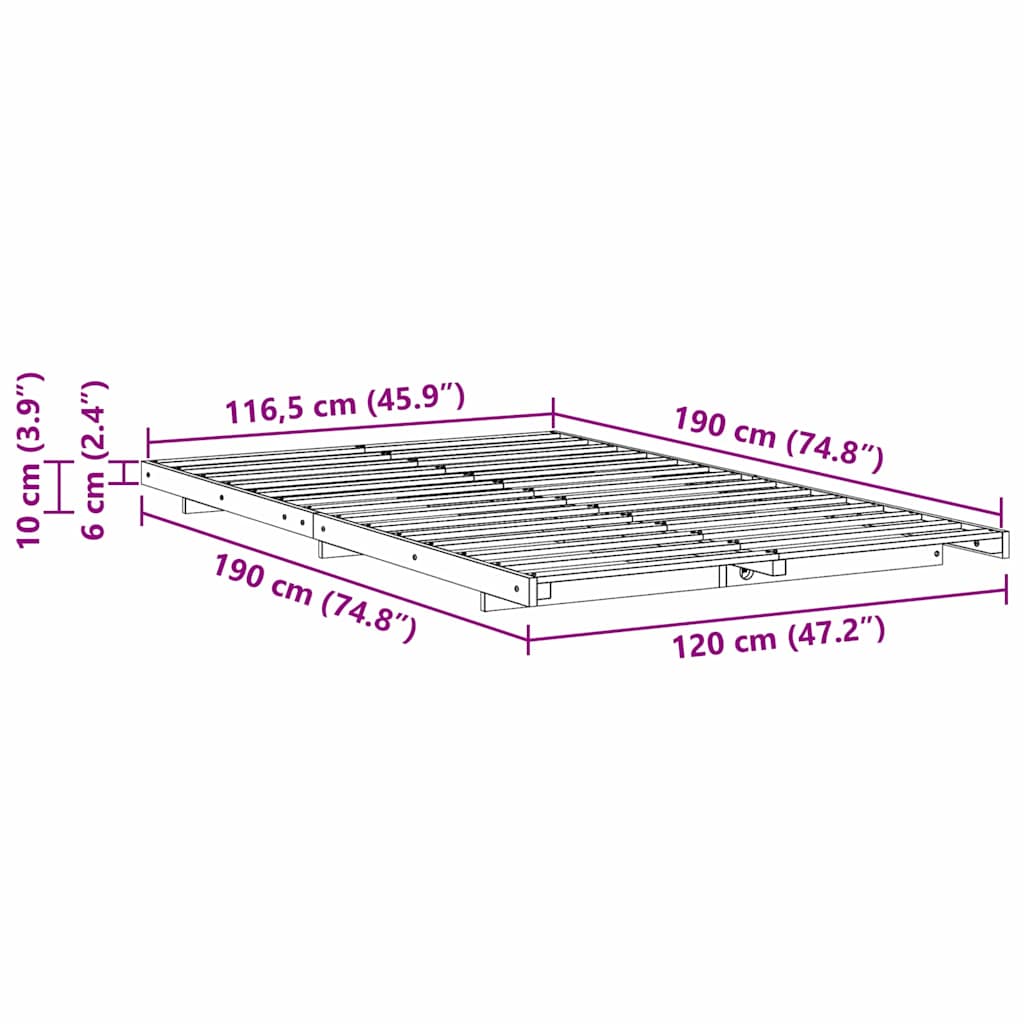 Sengestel Brun 120 x 190 cm Massiv fyrretræ