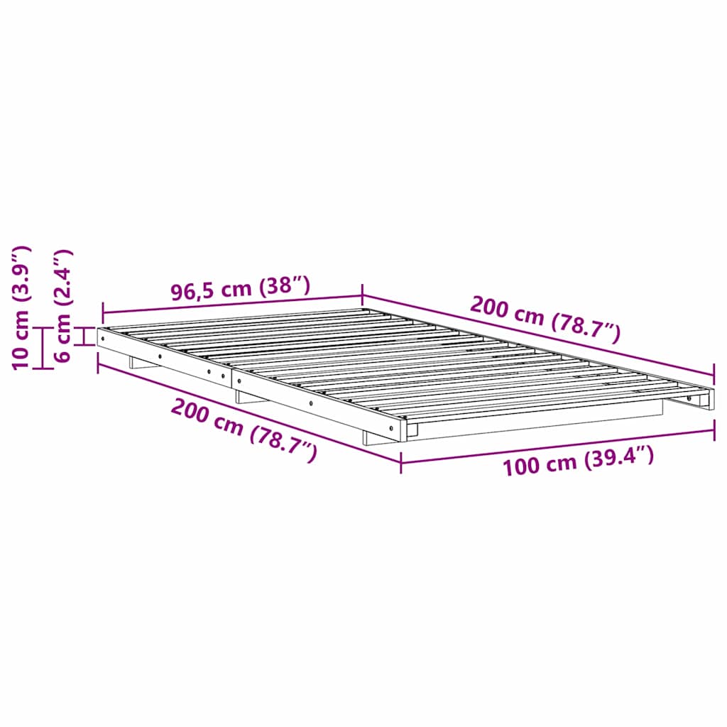 Sengestel Hvid 100 x 200 cm Massiv fyrretræ