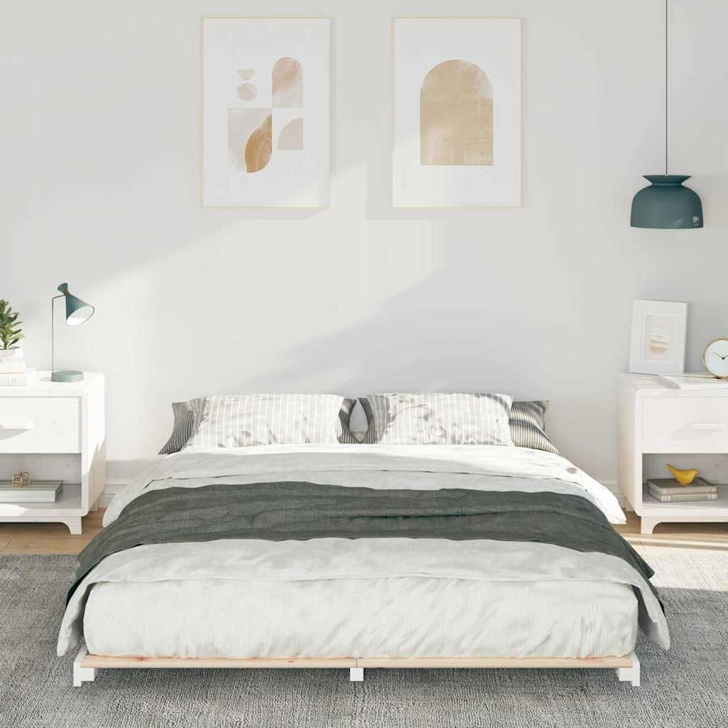 Sengestel Hvid 140 x 210 cm Massiv fyrretræ