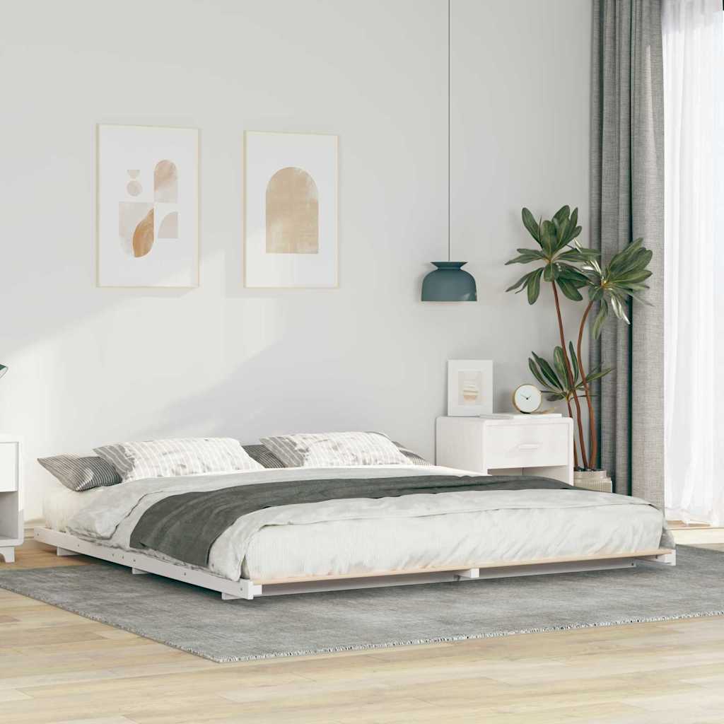 Sengestel Hvid 200 x 210 cm Massiv fyrretræ