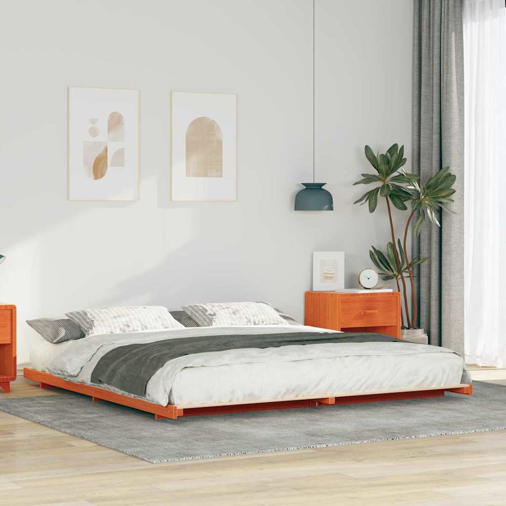 Sengestel Voks brun 200 x 210 cm Massiv fyrretræ