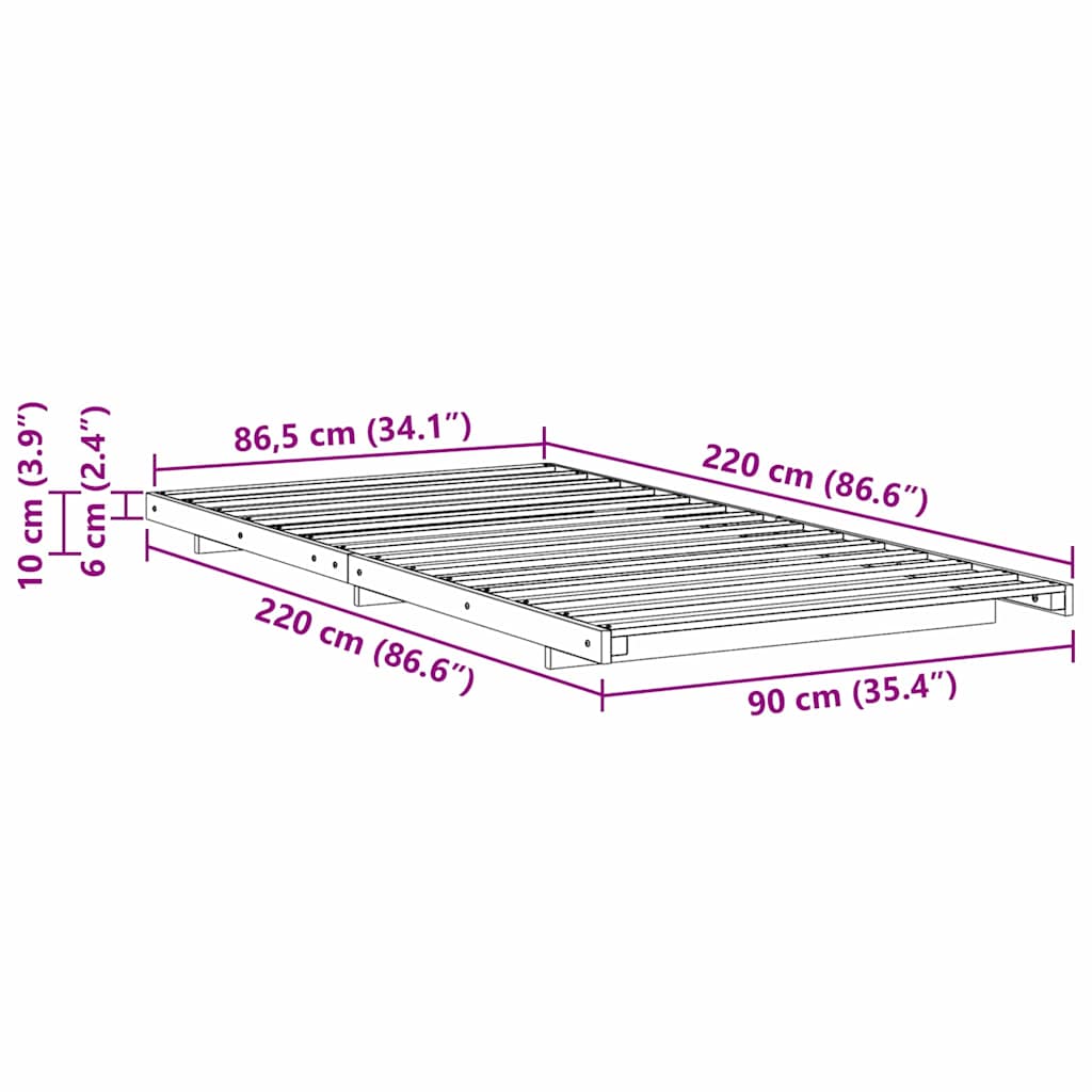 Sengestel Hvid 90 x 220 cm Massiv fyrretræ