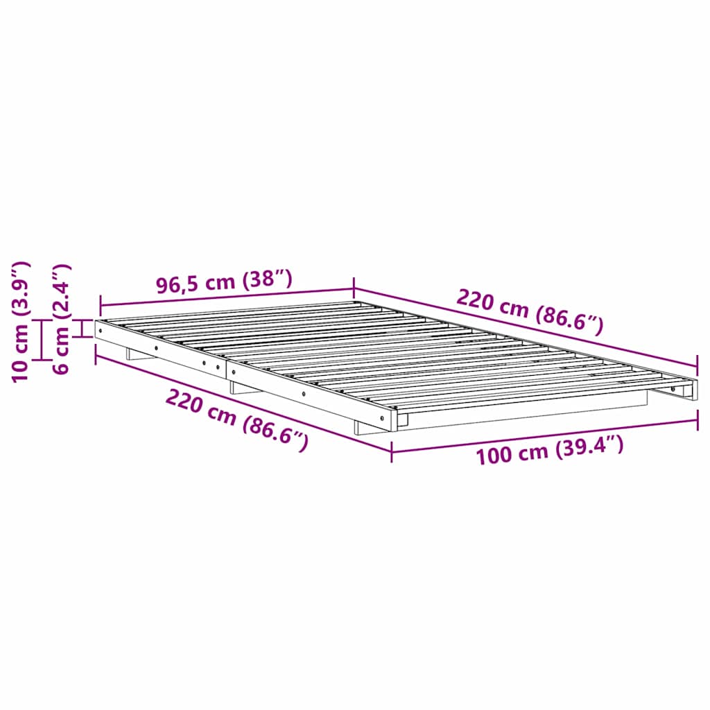 Sengestel Brun 100 x 220 cm Massiv fyrretræ