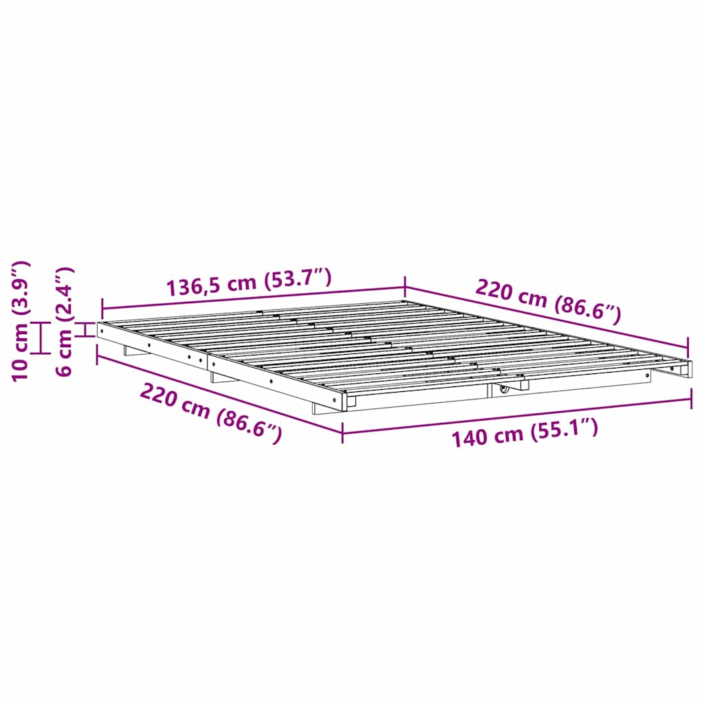 Sengestel Hvid 140 x 220 cm Massiv fyrretræ