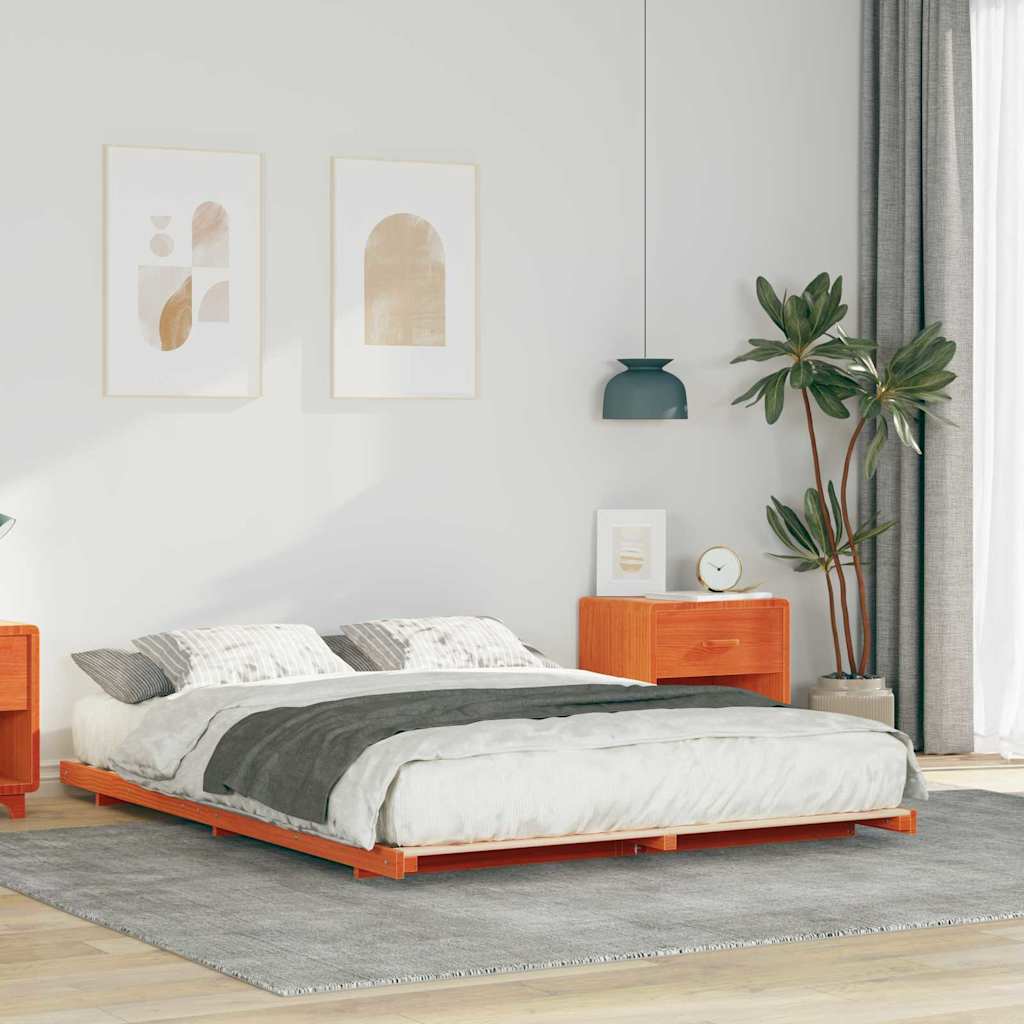 Sengestel Voks brun 140 x 220 cm Massiv fyrretræ
