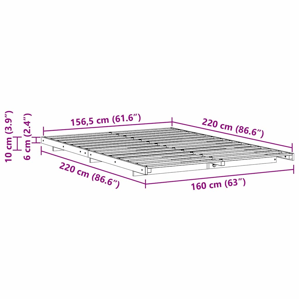 Sengestel Voks brun 160 x 220 cm Massiv fyrretræ