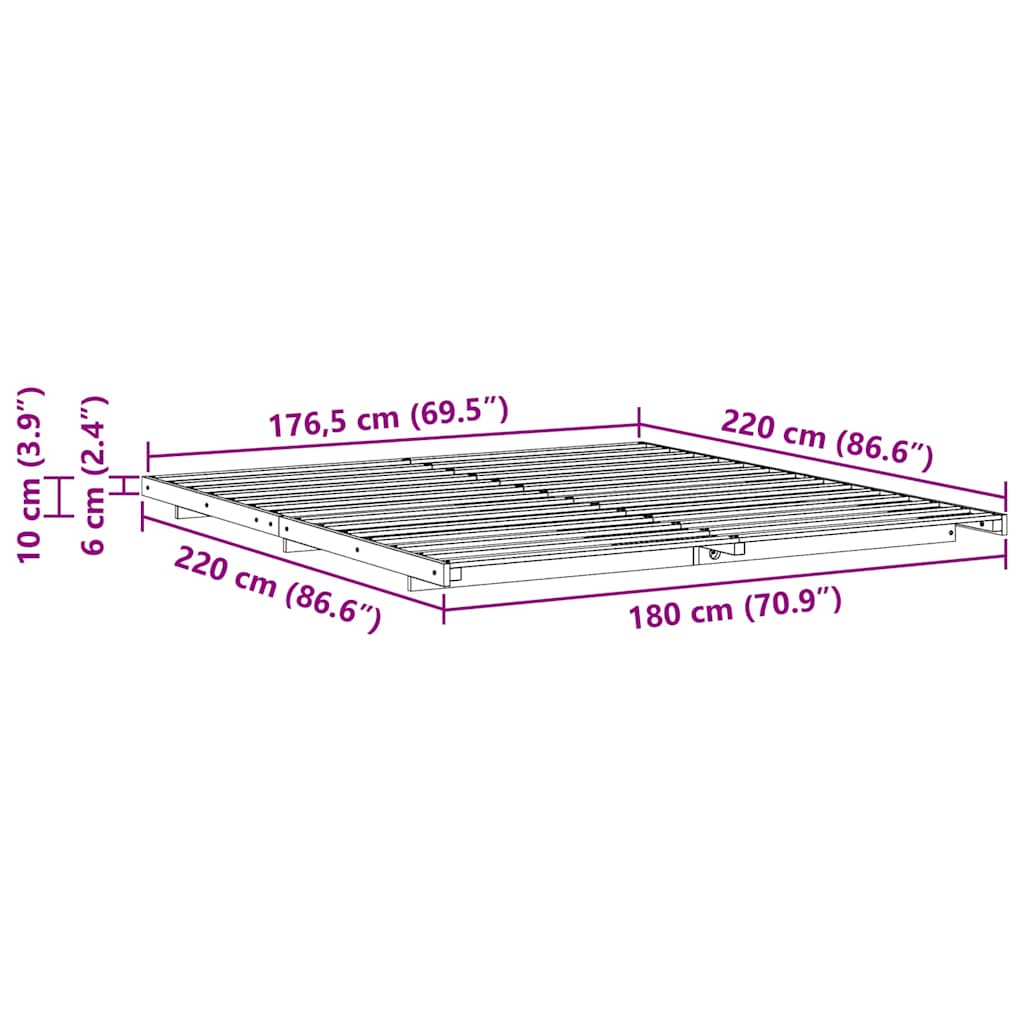 Sengestel Hvid 180 x 220 cm Massiv fyrretræ