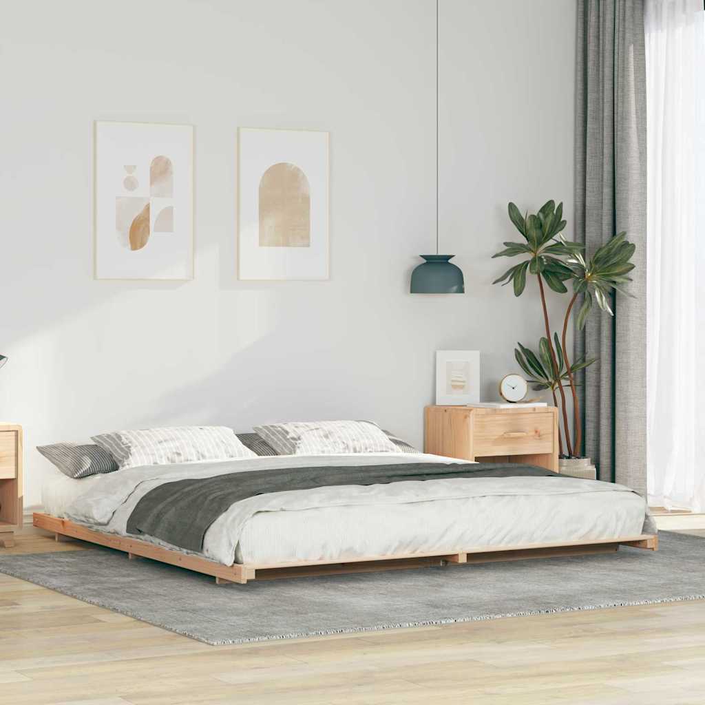 Sengestel Brun 200 x 220 cm Massiv fyrretræ