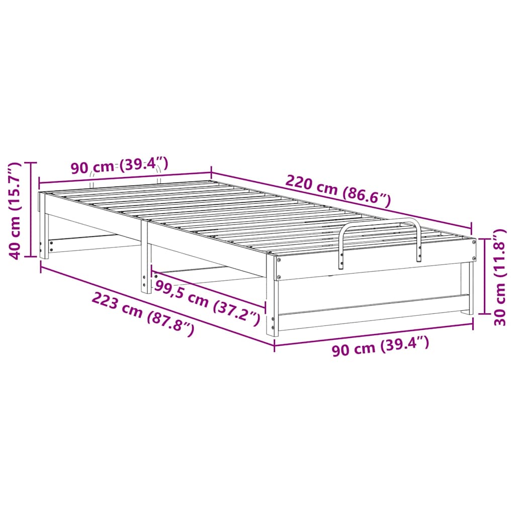 Sengestel Hvid 90 x 220 cm Massiv fyrretræ