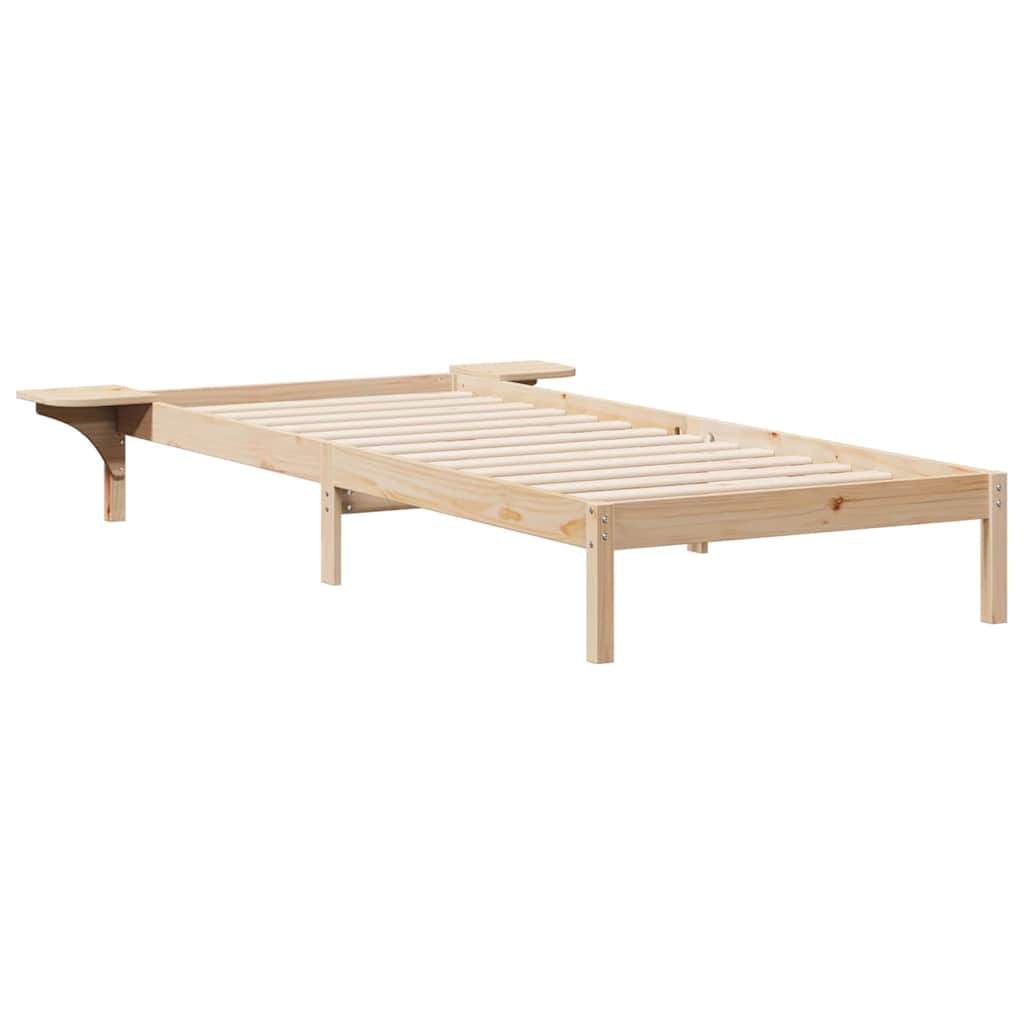 Sengestel med sideborde Naturfarvet 80 x 210 cm Massiv fyrretræ