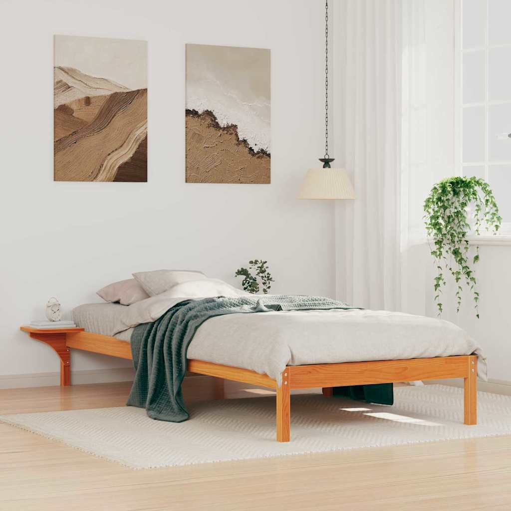 Sengestel med sideborde Voks brun 80 x 210 cm Massiv fyrretræ