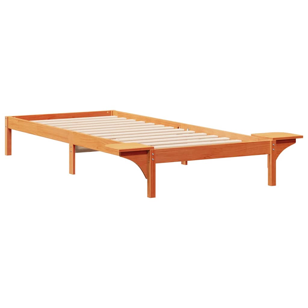 Sengestel med sideborde Voks brun 80 x 210 cm Massiv fyrretræ