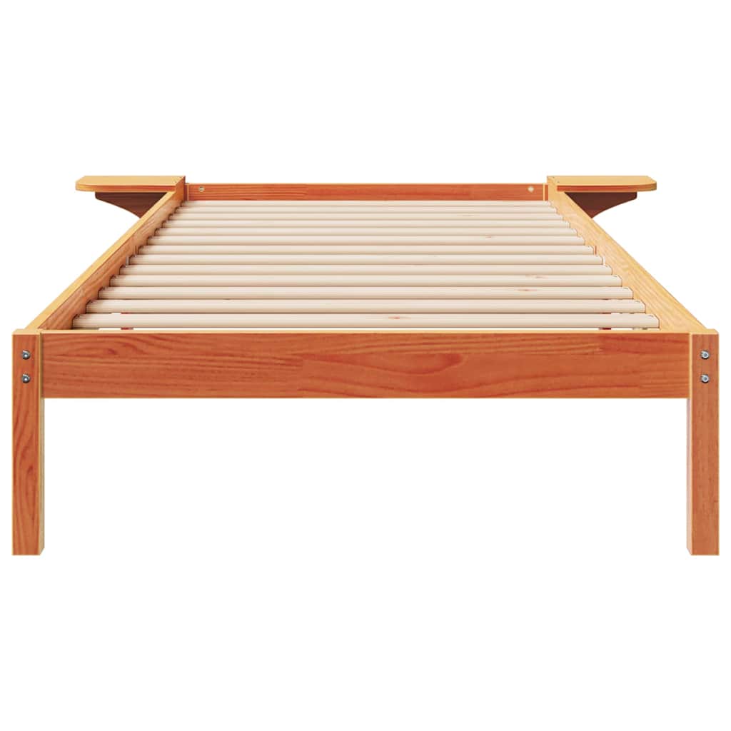 Sengestel med sideborde Voks brun 80 x 210 cm Massiv fyrretræ