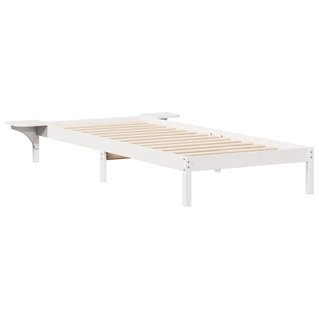 Sengestel med sideborde Hvid 90 x 210 cm Massiv fyrretræ