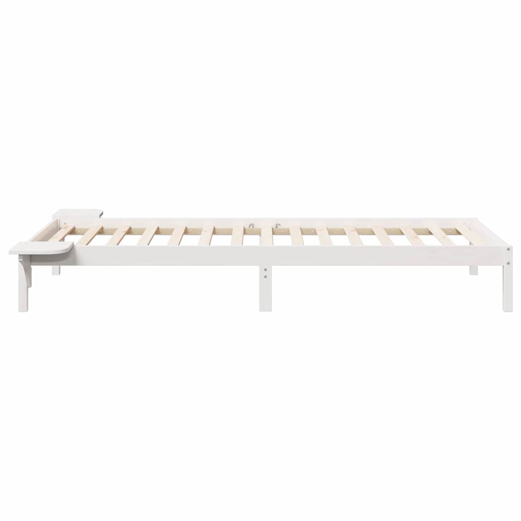 Sengestel med sideborde Hvid 90 x 210 cm Massiv fyrretræ