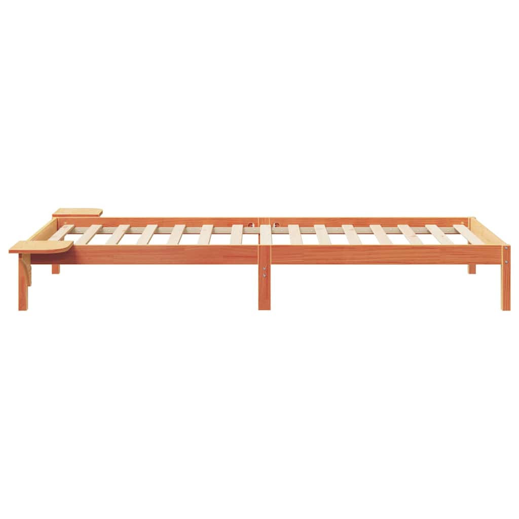 Sengestel med sideborde Voks brun 90 x 210 cm Massiv fyrretræ