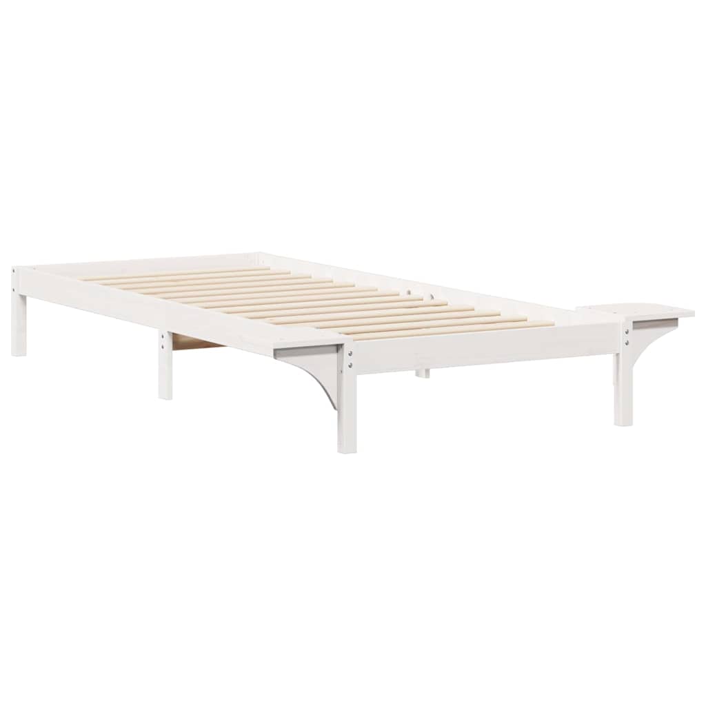 Sengestel med sideborde Hvid 100 x 210 cm Massiv fyrretræ
