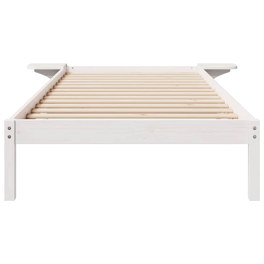 Sengestel med sideborde Hvid 100 x 210 cm Massiv fyrretræ