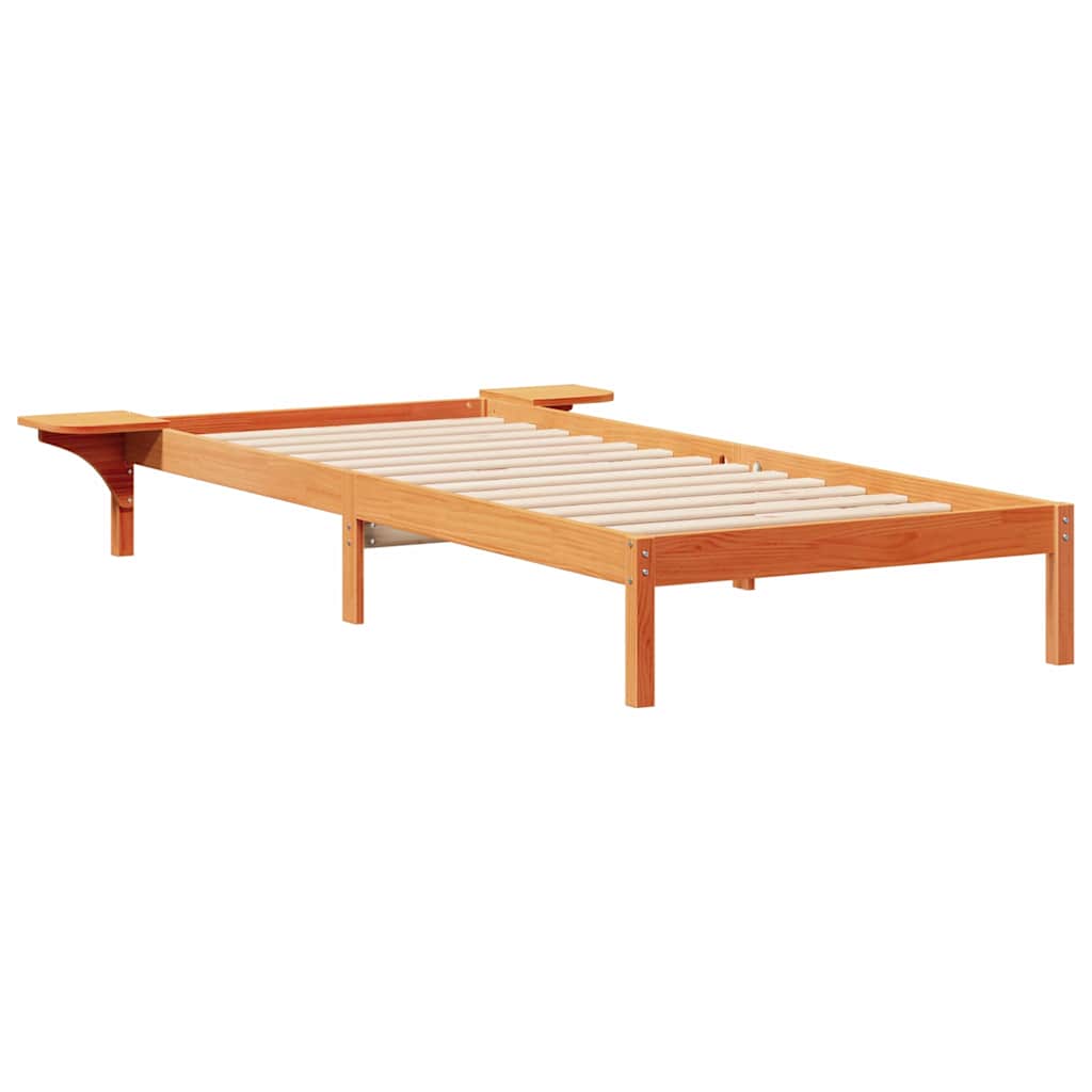Sengestel med sideborde Voks brun 100 x 210 cm Massiv fyrretræ