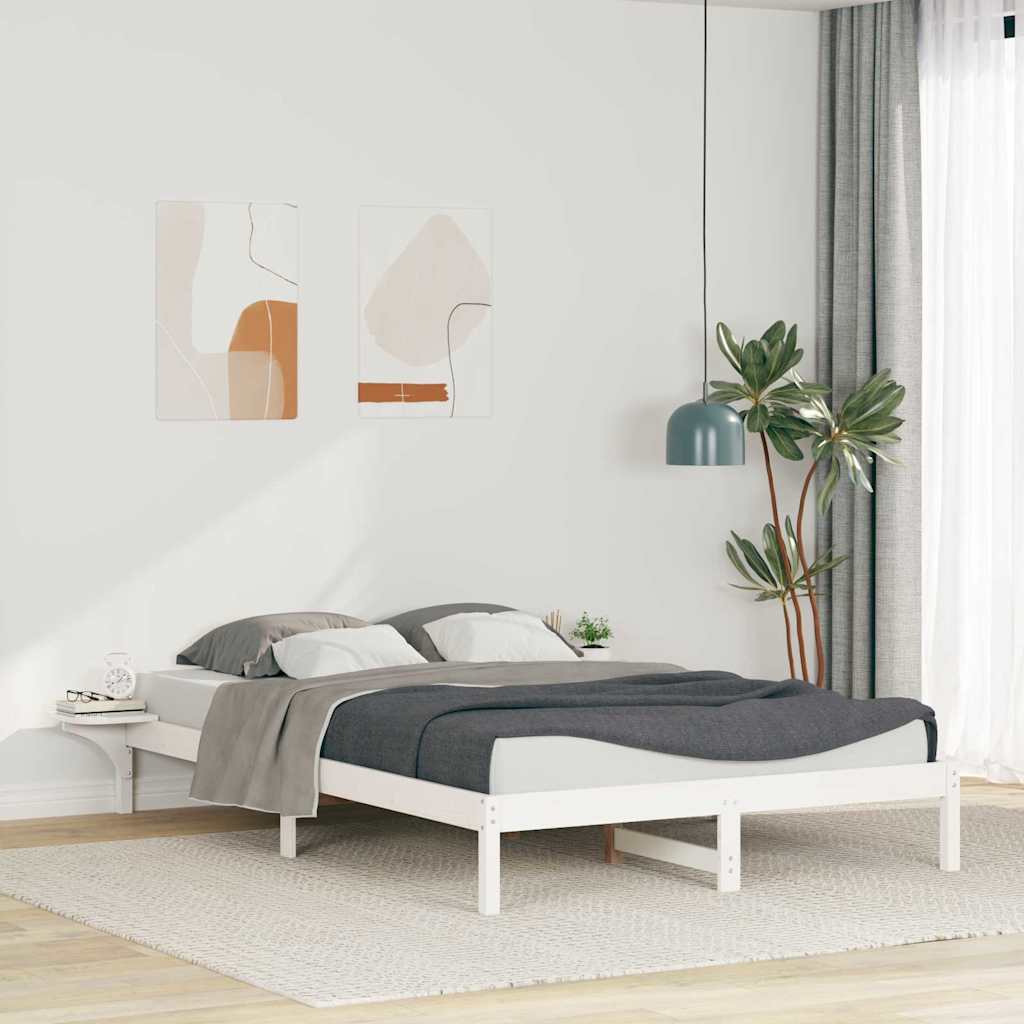 Sengestel med sideborde Hvid 140 x 210 cm Massiv fyrretræ