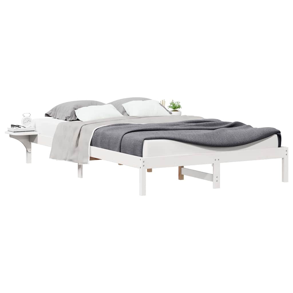 Sengestel med sideborde Hvid 140 x 210 cm Massiv fyrretræ