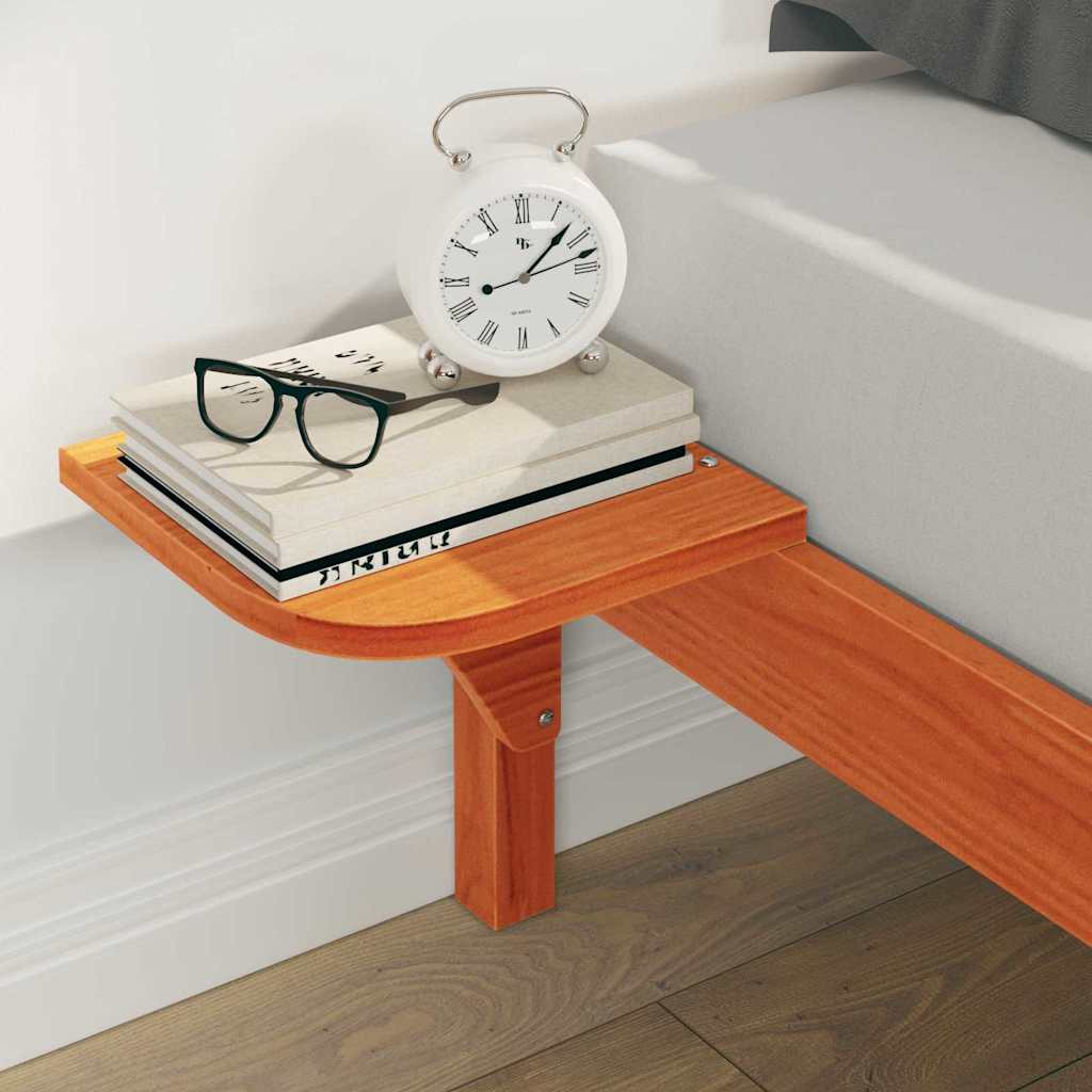 Sengestel med sideborde Voks brun 140 x 210 cm Massiv fyrretræ