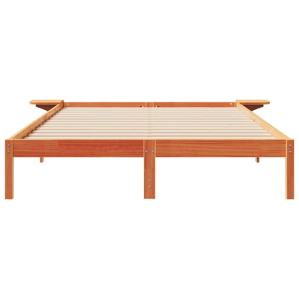 Sengestel med sideborde Voks brun 140 x 210 cm Massiv fyrretræ